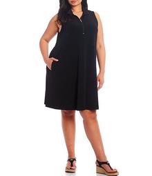 Plus Size Zip-Up Sleeveless Dress