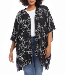 Plus Size Allover Floral Embroidered Open-Front Kimono Jacket