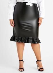 Faux Leather Ruffle Hem Skirt