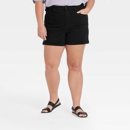 Women's Plus Size High-Rise Midi Jean Shorts - Universal Thread™ Black