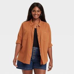 Women's Plus Size Long Sleeve Button-Down Shirt - Ava & Viv™ 