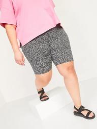 High-Waisted Printed Plus-Size Long Biker Shorts -- 9-inch inseam