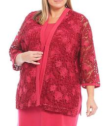 Plus Size 3/4 Sleeve Lace Front Embroidery Jacket