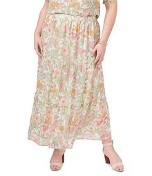 Plus Size Tiered Floral Maxi Skirt