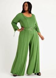 Belted Ruched Palazzo Jumpsuit