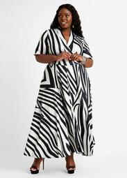 Abstract Wrap Flared Maxi Dress