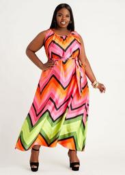 Belted Ombre Chevron Maxi Dress