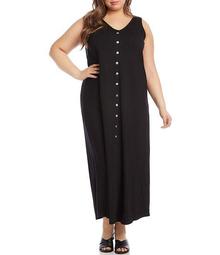 Plus Size Alan Button-Up Sleeveless Ankle Length Dress