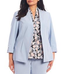 Plus Size Lux Stretch Suiting Roll-Tab Sleeve Cut-Away Front Hem Open-Front Jacket
