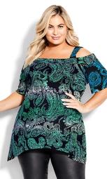 Cold Shoulder Tunic - turquoise paisley