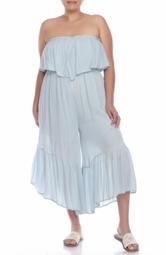 Ruffle Popover Strapless Jumpsuit