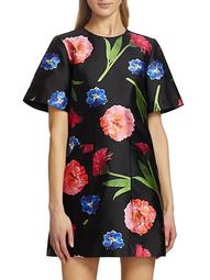 Short-Sleeve Floral Silk-Blend Shift Dress