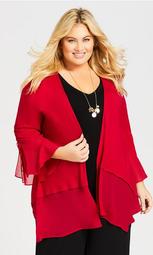 Ruched Sleeve Cardigan - red