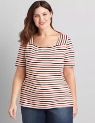 Striped Short-Sleeve Square-Neck Tee