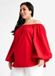 Red Cotton Balloon Sleeve Top