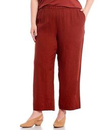 Plus Size Organic Linen Wide Leg Pull-On Ankle Pants