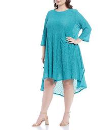 Plus Size Elastic Lace Wide Bottom Pucker Tunic