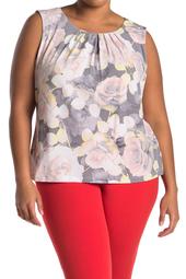 Pleated Neck Floral Print Tank