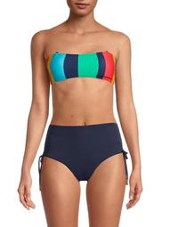 Striped Bandeau Lace-Up Bikini Top