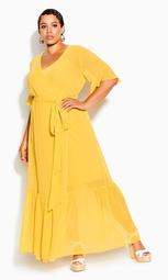 Flutter Wrap Maxi Dress - golden yellow