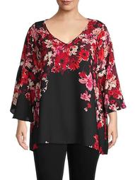 Plus Floral Bell-Sleeve Blouse