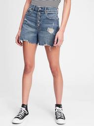 3.5" High Rise Button-Fly Destructed Denim Shorts With Washwell™