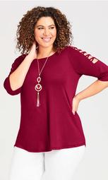 Crossover Caged Sleeve Top - cherry