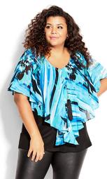 Mira Overlay Print Necklace Top - turquoise