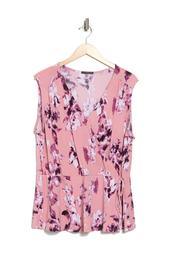 Floral Faux Wrap Sleeveless Top