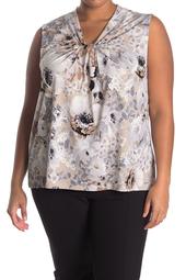 Floral Printed Tie Neck Sleeveless Blouse