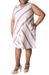 Striped V-Neck Sleeveless A-Line Dress