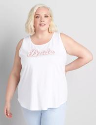 Embroidered Bride Graphic Tank with Curved Hem