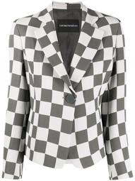 checkered print notched lapel blazer