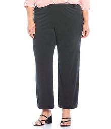 Plus Size Pull-On Wide Leg Waistband Ankle Pants