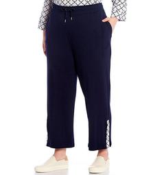 Plus Size French Baby Terry Grommet Tab Hem Detail Pull On Drawstring Pants
