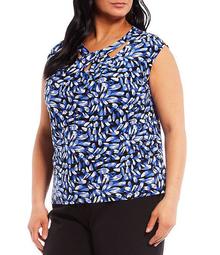Plus Size Floral Printed Criss Cross Knit Top
