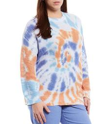 Plus Size Tie Dye Tuck Stitch Drop Shoulder Cotton-Blend Sweater