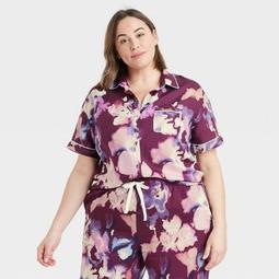 Women's Floral Print Simply Cool Short Sleeve Button-Up Shirt - Stars Above™ Purple