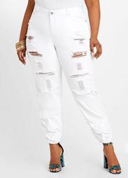 Distressed Ruched Denim Joggers