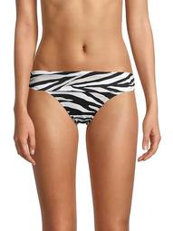 Zebra-Print Shirred Bikini Bottom