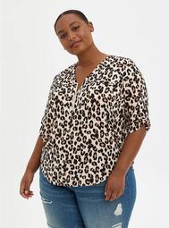 Harper - Leopard Georgette Zipper Front Pullover Blouse