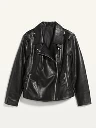 Faux-Leather Plus-Size Moto Jacket