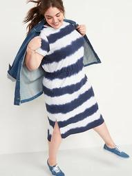 Waist-Defined Tie-Dye Stripe Plus-Size Midi Dress