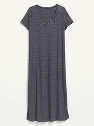 Striped Linen-Blend Plus-Size Maxi T-Shirt Shift Dress