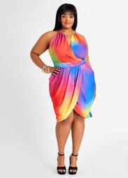 Rainbow Chain Halter Wrap Dress