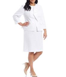 Plus Size Ruffle Front Jacquard Jacket 2-Piece Skirt Suit