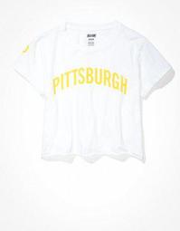 Tailgate Women's Pittsburgh Pirates Cropped Roll Sleeve T-Shirt
