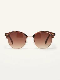 Tortoiseshell Brow-Line Round-Frame Sunglasses for Women