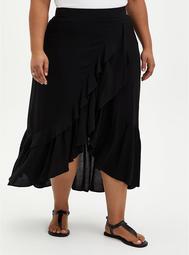 Black Challis Ruffle Hem Hi-Lo Maxi Skirt