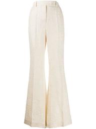 floral jacquard flare trousers